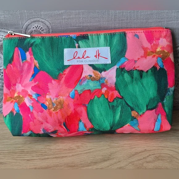 Lulu Dk+ Clinique Tropical Colorful Floral Cosmetic Pouch Makeup Bag 10"×7" - Picture 9 of 10